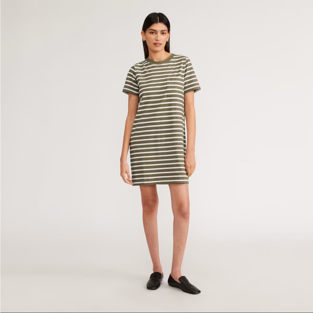 Everlane Olive and White Striped T-Shirt Dress